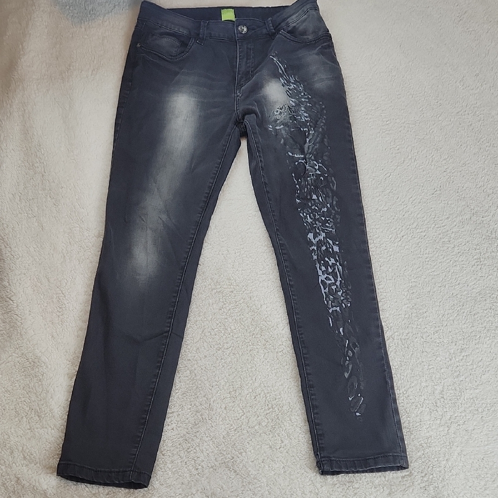 Women's Gray Jeans With Animal Leopard Print Size 10